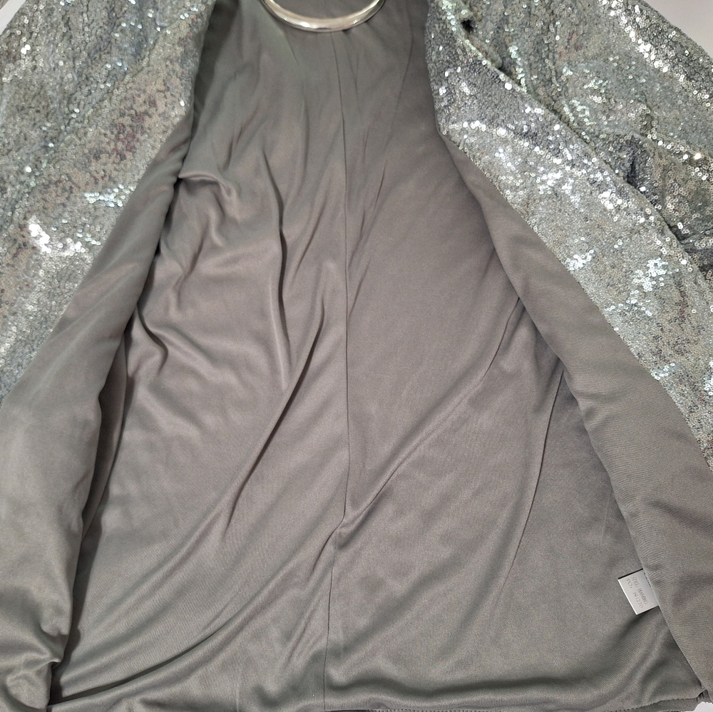 Anna Kaci Silver Sequin Sparkle Shiny Blazer - Picture 4 of 16